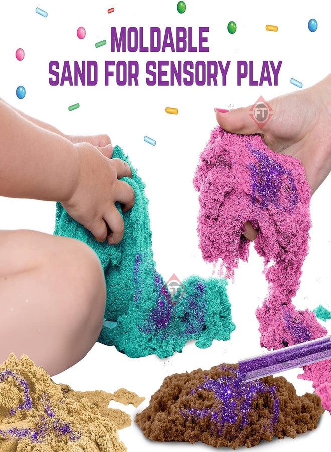 Firstly Traders 600g Play Sand, Moldable Sensory Toys for Kids, Resealable Tubs, Ages 3+|4 Colors of Sand, 4 Molds, 3 Tools - Image 3